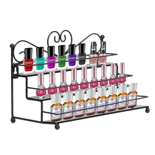 Dazone Estante de metal montado de 3 niveles para esmalte de uñas, estante de pared, aceites esenciales, organizador de perfumes (negro)