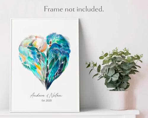 Miniatura 3 de Triple Studio Regalo de boda personalizado, impresión artística de pájaro con nombre y fecha personalizados, celebración de aniversario para novio