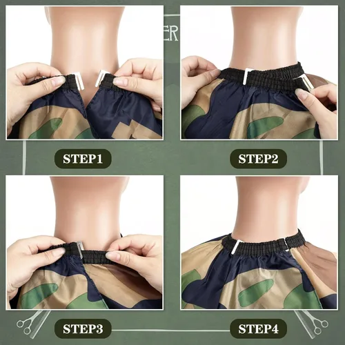 Miniatura 4 de FEBSNOW Capa de Barbero Impermeable Profesional para Corte de Cabello Cepillo Quitapelusas de Cuello para Corte de Pelo Verde Militar Salón Barba