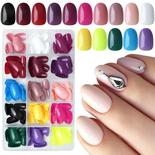 Miniatura 9 de 360 uñas postizas a presión de ataúd, uñas postizas cortas de bailarina, uñas postizas acrílicas de color de cobertura completa, puntas de uñas