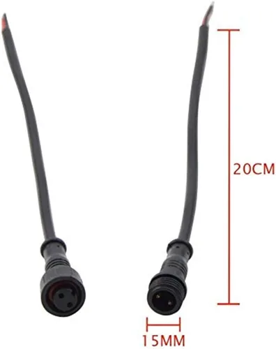 Miniatura 4 de 5 pares de conectores eléctricos LED de 2 pines negros para luces LED, cable de extensión de 20 cm, 40 cm/par, 0.3mm², tuerca de 15 mm
