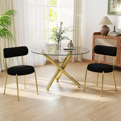 Miniatura 47 de Juego de mesa de comedor redonda de cristal negro para 2, juego de mesa de cocina pequeña y moderna de 36 pulgadas con 2 sillas de comedor tapizadas