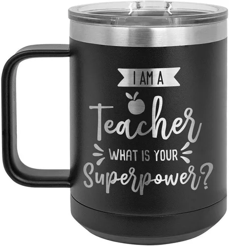 Miniatura 16 de I AM A TEACHER WHAT IS YOUR SUPERPOWER Taza de café roja de 15 oz con tapa deslizante Taza de café de viaje aislada Ideas de regalos de Rojo