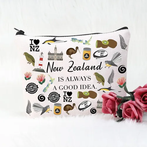Miniatura 3 de POFULL Regalo inspirado en Nueva Zelanda - Es siempre una buena idea bolsa de cosméticos para los amantes de Nueva Zelanda, Bolsa de cosméticos New