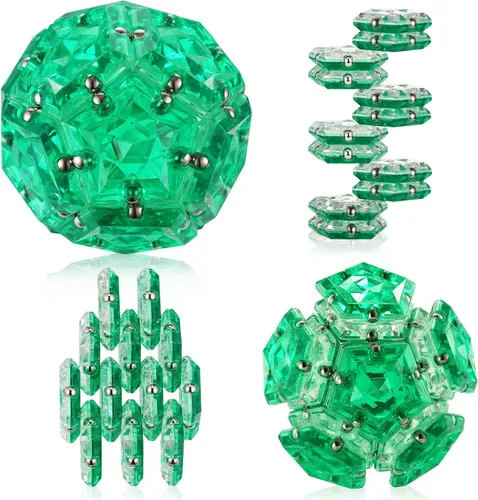 Esfera antiestrés magnética - Bolas magnéticas de pentágonos - Juego de 12 piezas - Verde cristal - Juguete de imanes antiestrés - Creatividad más