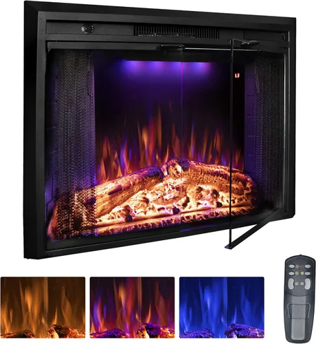 Miniatura 8 de Insertos de chimenea eléctrica de 36 pulgadas con puerta de vidrio y pantalla de malla, llamas multicolor y sonidos crepitantes de fuego