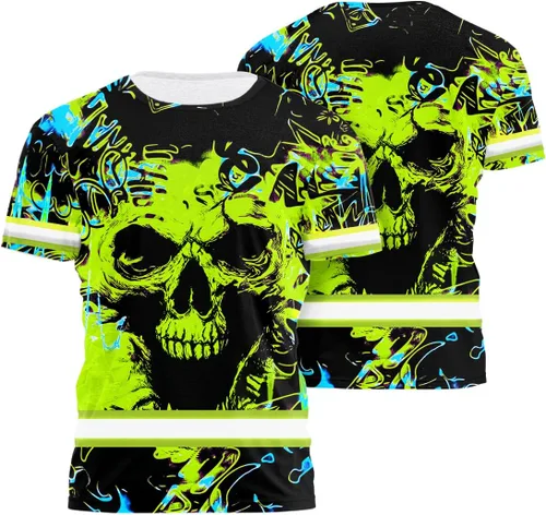Miniatura 17 de Camisa de alta visibilidad de calavera con bandera de Estados Unidos para hombres, camisas de seguridad con nombre personalizado, ropa de trabajo
