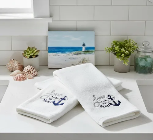 Miniatura 5 de Serafina Home Toallas de mano náuticas para huéspedes: Coastal Love Anchors The Soul, 2 piezas suaves y absorbentes