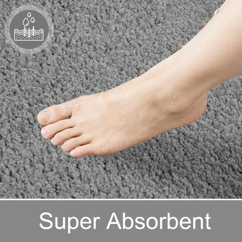 Miniatura 4 de LOCHAS Juego de alfombras de baño de 3 piezas, juego de alfombras de baño largas de microfibra antideslizantes, lavables, juego de alfombras de Gris
