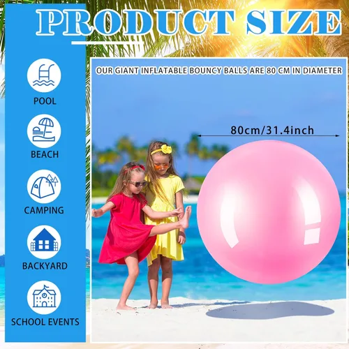 Miniatura 2 de Jenaai 30 Inch Large Bouncy Balls Giant Inflatable Rubber Kickballs Big Outdoor Exercise Jumping Hopping Ball for Outdoor Activity Sports Party Decor