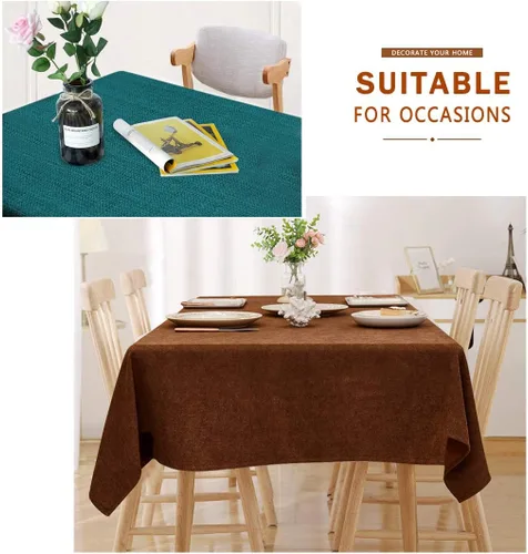 Miniatura 2 de Mantel para mesa rectangular de 55x71 pulgadas, de lino sintético, resistente a las arrugas e impermeable, color beige, para cocina, comedor