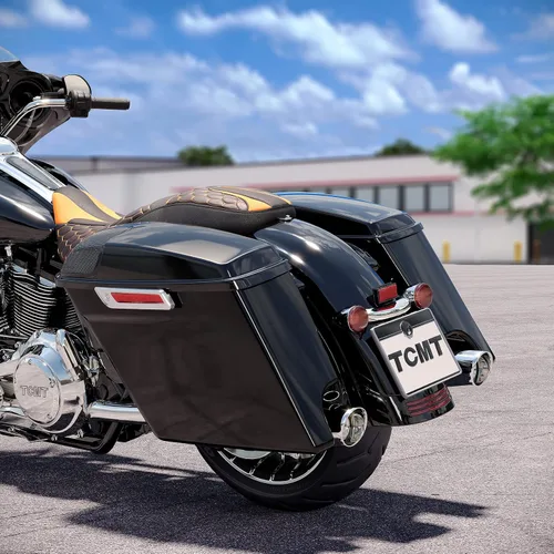 Miniatura 4 de TCMT - Alforjas duras estiradas de 4" en negro vívido con cierre negro para Harley 2014-2024 Touring CVO Street Road Glide Road King