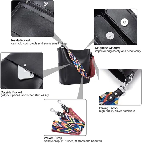 Miniatura 33 de BROMEN Bolsa Hobo para mujer, diseñada con cuero vegano, de hombro, bandolera