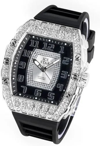 Miniatura 3 de Techno Pave Reloj helado de lujo para hombre con cristales simulados, bisel en forma de tonneau y correa de silicona ajustable, reloj de diamante