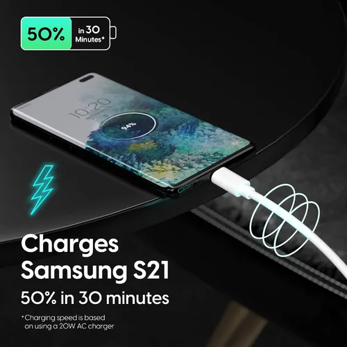 Miniatura 6 de TalkWorks Cable USB C a USB C de 10 pies, cargador de teléfono Android, resistente, PD tipo C, cable de entrega de energía de carga rápida
