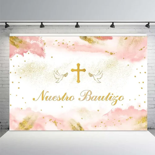 Miniatura 7 de MEHOFOND Fondo de fotografía de Nuestro Bautizo de 7 x 5 pies para niños y niñas, decoración de fiesta de bautizo mexicano para niños y niñas