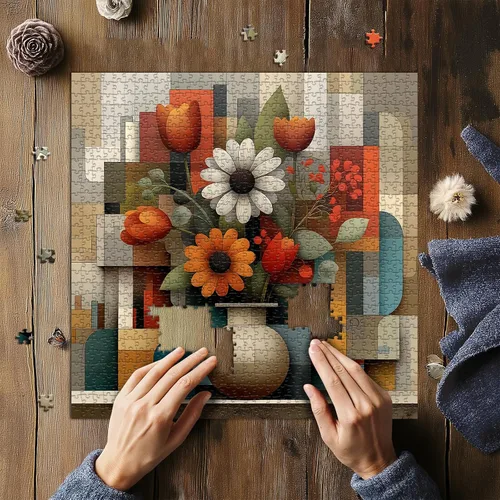 Miniatura 4 de Rompecabezas de flores para adultos de 1000 piezas, rompecabezas únicos de plantas florales, rompecabezas de flores con fondo geométrico, hermosa
