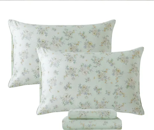 Miniatura 20 de FADFAY Juego de sábanas de cama con estampado floral amarillo, de algodón, tamaño King, suaves, transpirables, estilo Shabby Coquette, con bolsillo