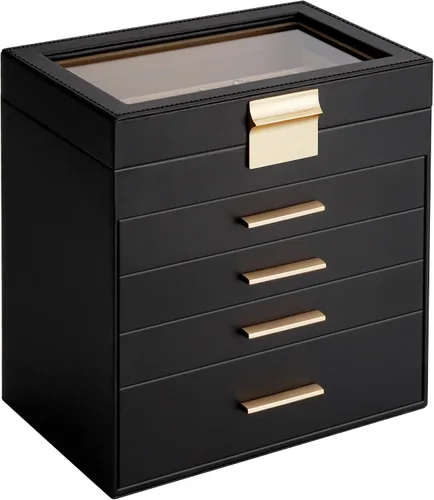 Caja de joyería Somduy, caja de exhibición de joyería de 5 capas con tapa de vidrio para mujeres, 4 cajones, de gran capacidad para collares,