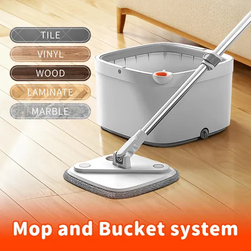 Miniatura 4 de Juego de trapeador giratorio y cubo con sistema de agua sucia y limpia de separación automática con cabezal de trapeador giratorio de 360°