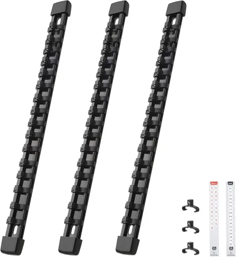 Miniatura 17 de Reniteco Organizador de enchufes de 3 piezas, unidad de 3/8 pulgadas x 45 clips, soporte de enchufe de ABS resistente con tapas de extremo Negro