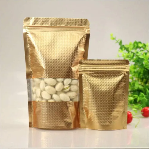 Miniatura 3 de 100 bolsas Ziplock de aluminio Mylar de aluminio, bolsas de embalaje con ventana rectangular de escarcha para almacenamiento de alimentos a largo