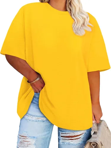 Miniatura 14 de Blusas de Talla Grande Casuales Camisetas Oversized para Mujeres Ajuste Holgado Cuello Redondo Blusas Camisetas Básicas de Verano Tees