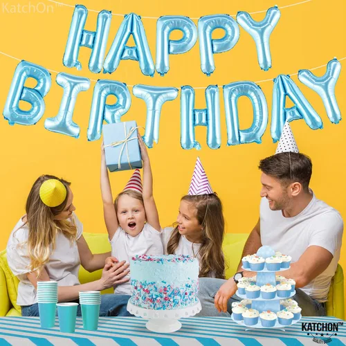 Miniatura 5 de KatchOn, Pancarta de Globos de Feliz Cumpleaños Azul Claro - 16 Pulgadas Cartel de Feliz Cumpleaños Decoración de Cumpleaños para Niños, Niñas