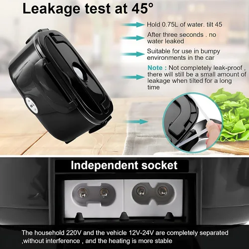 Miniatura 6 de Lonchera eléctrica, calentador de alimentos portátil para automóvil, camión, oficina, adaptador de 12 V, 24 V, 110 V, a prueba de fugas, recipiente