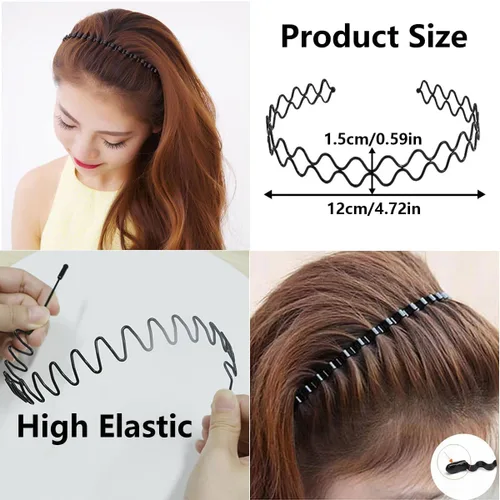 Miniatura 3 de BOYIVI 12 diademas de metal para hombres y mujeres, unisex, ajustables, negras, onduladas, antideslizantes, para primavera y verano, para el hogar