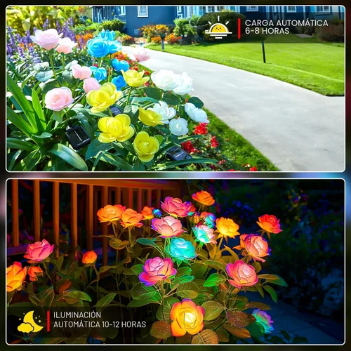 Miniatura 2 de Luces solares de jardín al aire libre, paquete de 4 luces solares al aire libre con 20 flores de rosa, luces solares impermeables de 7