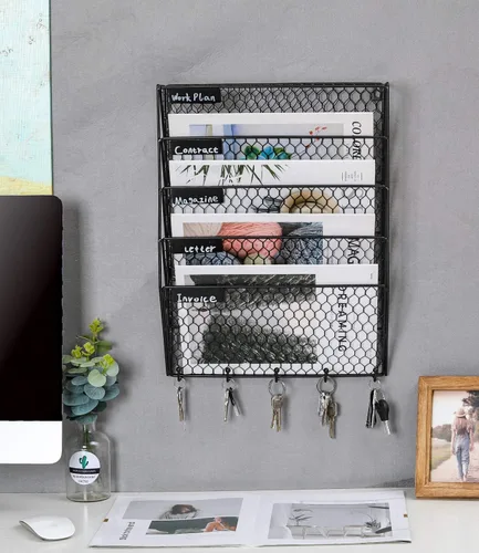 Miniatura 6 de Soporte de pared PAG para archivos, organizador de correo, metal, alambre de gallinero, soporte para pared, 3 niveles