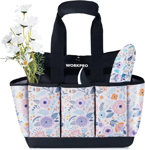 WORKPRO Bolsa de herramientas de jardín, 9 bolsillos, bolsa de jardinería Oxford resistente (herramientas no incluidas), 12 x 12 x 6 pulgadas Blanco