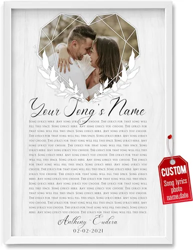 Miniatura 20 de H-DEWALL Póster personalizado de letras de canciones, regalo de boda único para parejas, personaliza con tus propias fotos, nombres y fecha, sin