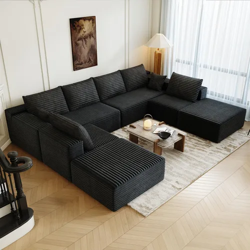 Sofá modular modular de 139.4 pulgadas, sofás minimalistas en forma de U de gran tamaño con 2 tumbonas otomanas y 2 asientos medios, moderno juego