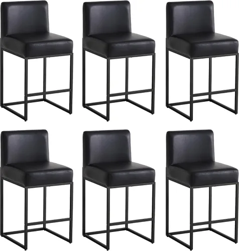 Miniatura 37 de Taburetes de bar de altura de mostrador, taburetes de bar de 26 pulgadas, 1 juego, taburetes de cocina modernos de cuero sintético con respaldos