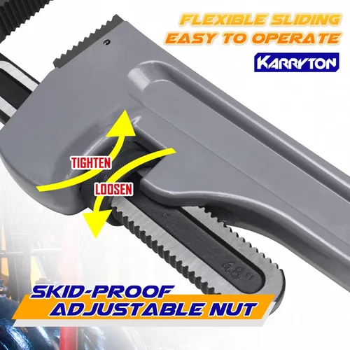 Miniatura 4 de Llave de tubo de aluminio de 48 pulgadas, capacidad de mordaza ajustable de 8"/200mm, llave de fontanería de mango recto resistente, herramienta