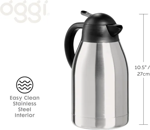Miniatura 3 de OGGI Catalina - Jarra térmica de acero inoxidable de 68 onzas, contenedor al vacío de doble pared con botón superior, jarra de café aislada, jarra