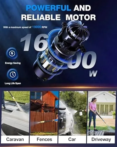 Miniatura 5 de FIOCCO Lavadora a presión, 4800PSI Lavadora eléctrica portátil con cable de 35 pies, manguera de 20 pies para automóviles, entradas, patios, vallas