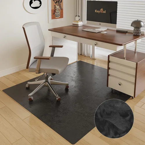 Miniatura 9 de Tapete de oficina de 30 x 48 pulgadas para suelo de madera dura con diseño de plumas 3D, impermeable y antideslizante, tapetes de oficina para Negro