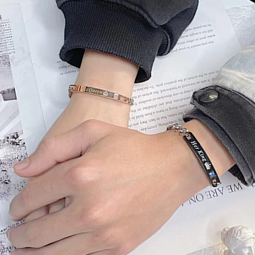 Miniatura 3 de MYNENEY Regalo para amante, su reina y su rey, pulseras de acero inoxidable para parejas, para mujeres y hombres, juego de joyas a juego