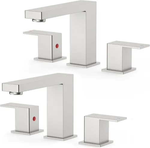 Miniatura 21 de FORIOUS Grifo de baño negro y dorado de 8 pulgadas de extensión amplia cuadrado, 2 manijas, grifos negros mate de 6 pulgadas para lavabo de baño, 3