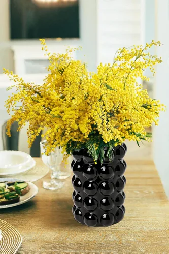 Miniatura 6 de Florero de cerámica negro de 6.5 pulgadas para decoración, florero de burbujas, florero alto bohemio para detalles de decoración del hogar, florero