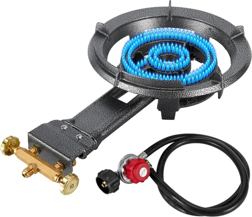 Bestfire Estufa de propano individual de 13 pulgadas, 90,000 BTU, quemador portátil de hierro fundido para exteriores con regulador ajustable de