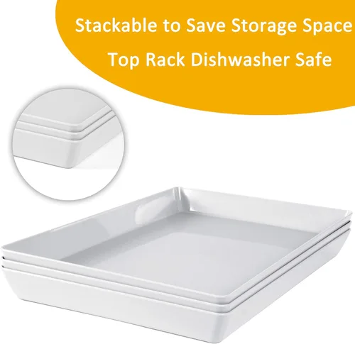Miniatura 2 de Youngever Paquete de 3 bandejas de plástico para servir, platos para servir para fiestas, material ABS resistente, 15 x 10 pulgadas (gris)