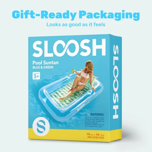 Miniatura 9 de Flotador inflable de bronceado para piscina Sloosh, 70" x 46" flotadores de piscina para adultos con almohada, 4 en 1 balsa de baño de sol flotante