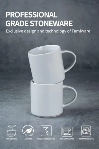 Miniatura 4 de famiware Nebula - Taza de café de 4 piezas, tazas de catering de 14 onzas con asa para café, té, cacao, leche, gris claro Nebulosa gris claro