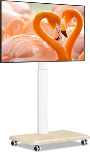 Miniatura 10 de TVON Soporte de TV móvil para televisores de 32 a 70 pulgadas, elegante soporte de TV de piso con ruedas, carro de TV móvil con 9 niveles de ajuste