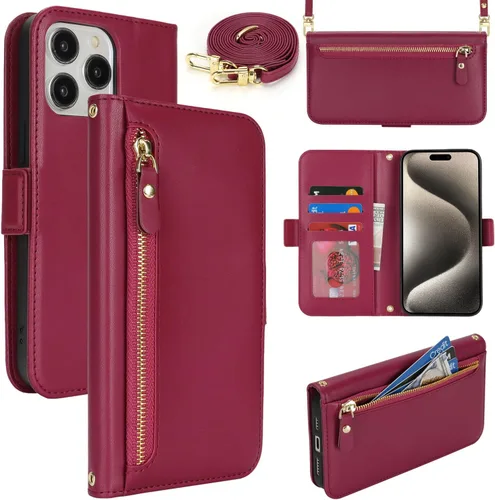 Miniatura 30 de Lipvina Funda tipo cartera para iPhone 12 Pro Max / 13 Pro Max para mujeres, bolsillo con cremallera, funda de teléfono de cuero PU con soporte