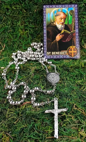 Miniatura 6 de Rosario católico cuentas collar de oración acero inoxidable San Benito medalla de 28 pulgy 6 mm 24 pulg y 6 mm o 18 pulg y 4 mm